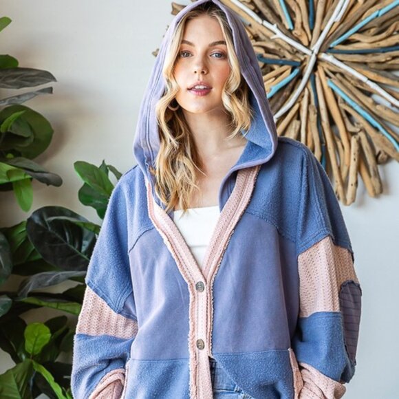 Oli & Hali Blue Washed Colorblock Hoodie Cardigan - Picture 5 of 6